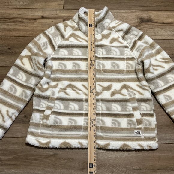 Women's The North Face Jacket SZ Large Printed Ridge Fleece Tan Full Zip Logo - Picture 4 of 11